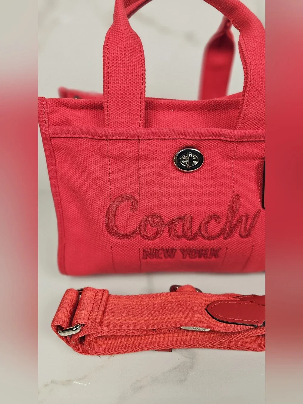 Coach Canvas Tote Bag Red New York Logo Crossbody Shoulder Purse‎